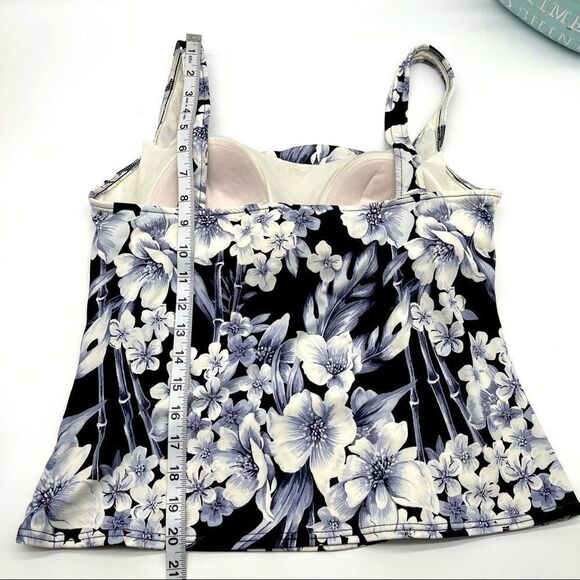 Mainstream Gray Black Floral Pleated Tankini Top Sz 16 - Picture 8 of 9